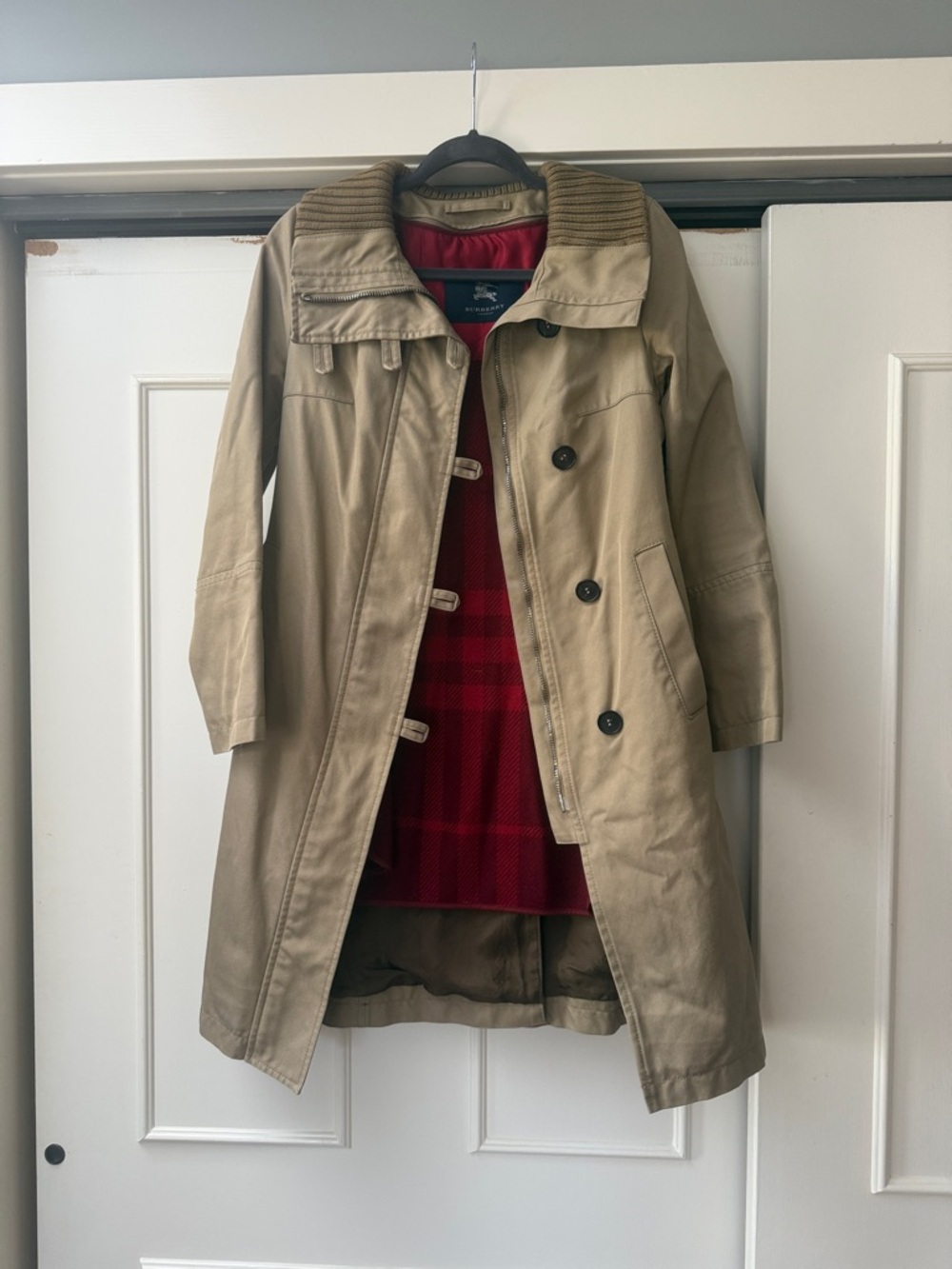 BURBERRY COTTON TWILL LONG JACKET COAT WITH REMOVABLE NOVA CHECK WOOL LINING